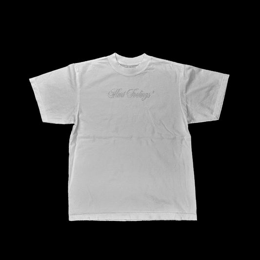 White Silver Script Tee